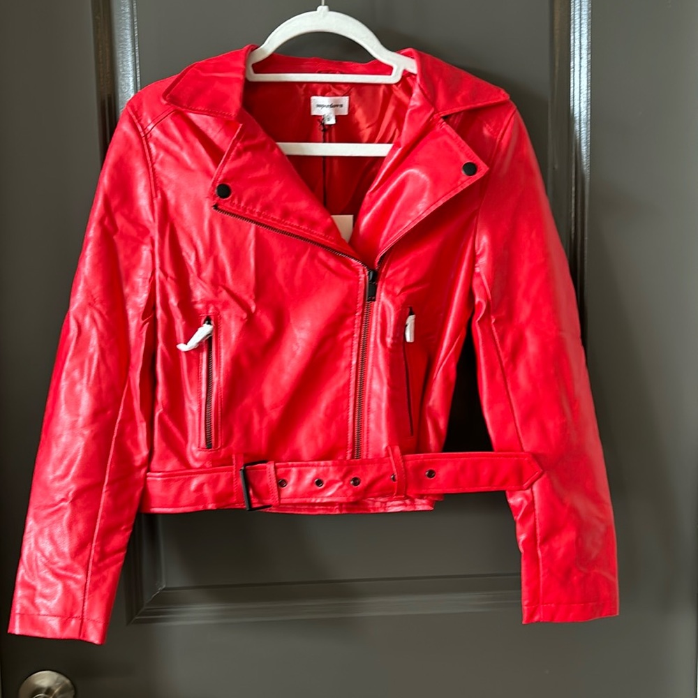 NWT red leather jacket Superdown size S
